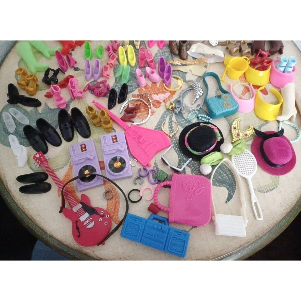 Large Lot of Miscellaneous Barbie Doll Accessories Shoes Purses, Lots More Vtg